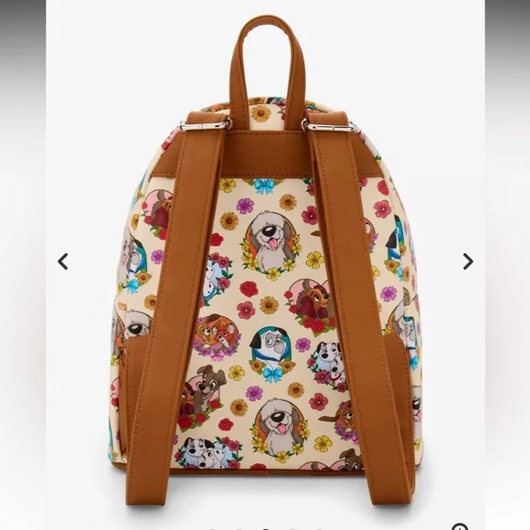 Loungefly Disney Dogs Flower Hearts Mini Backpack NEW with Tags Beige Cute - Picture 2 of 5